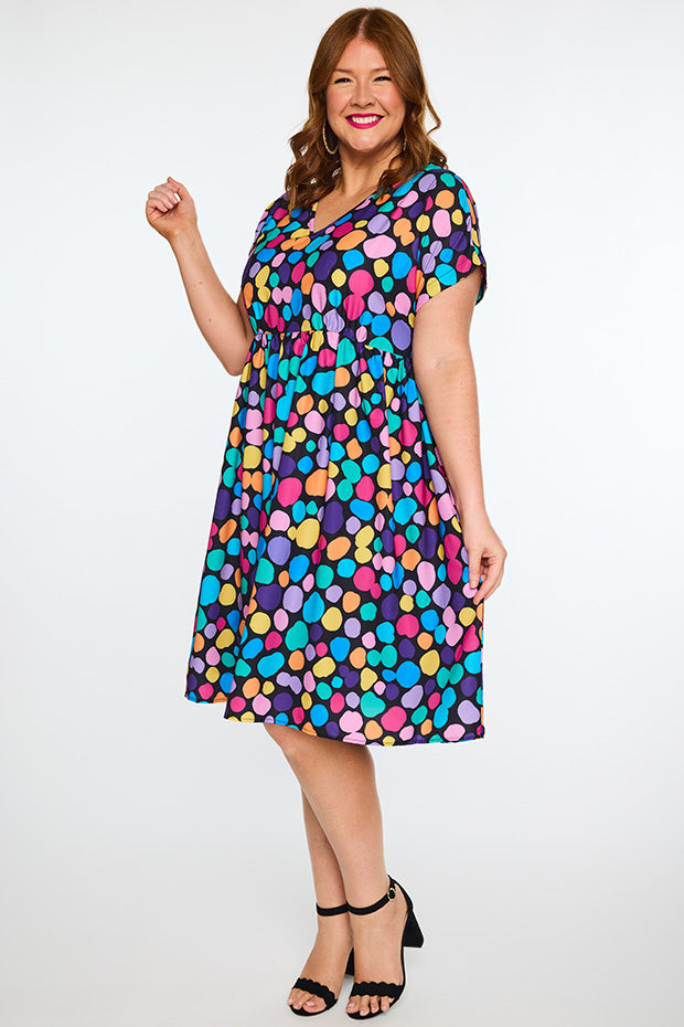 Savannah Rainbow Pebble Spots Dress โ Rainbow Pebble Spots midi dress