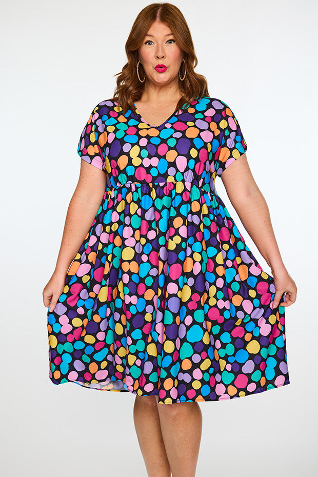 Savannah Rainbow Pebble Spots Dress – Rainbow Pebble Spots midi dress