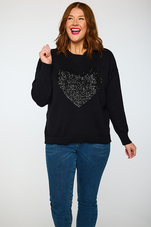Sparkle Heart Black Knit – Heart Black knit jumper