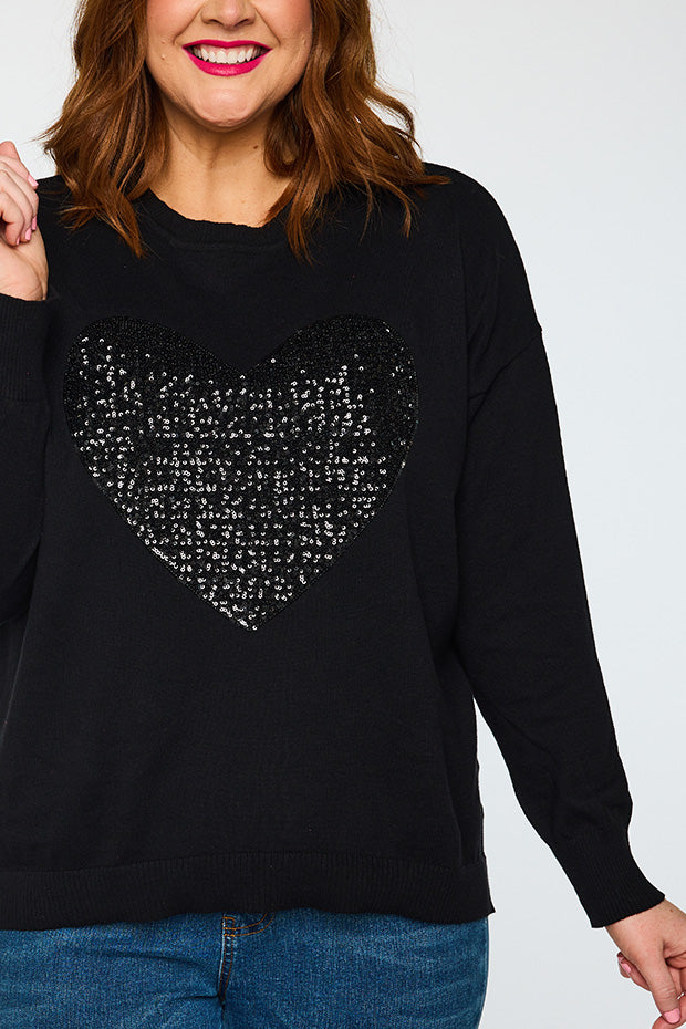 Sparkle Heart Black Knit – Heart Black knit jumper