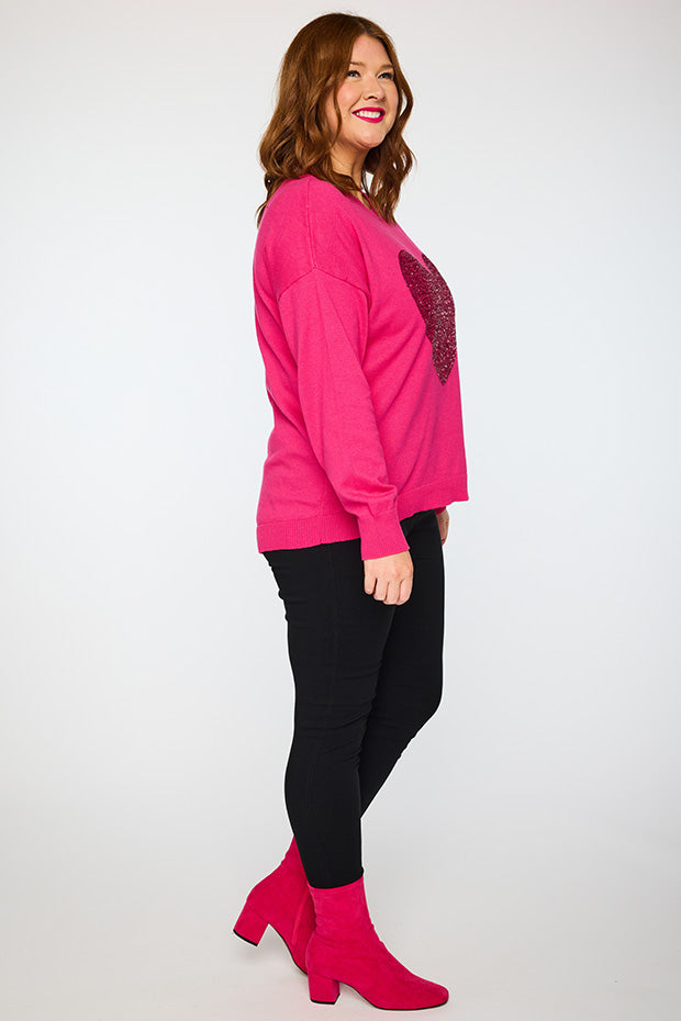 Sparkle Heart Pink Knit – Heart Pink knit jumper