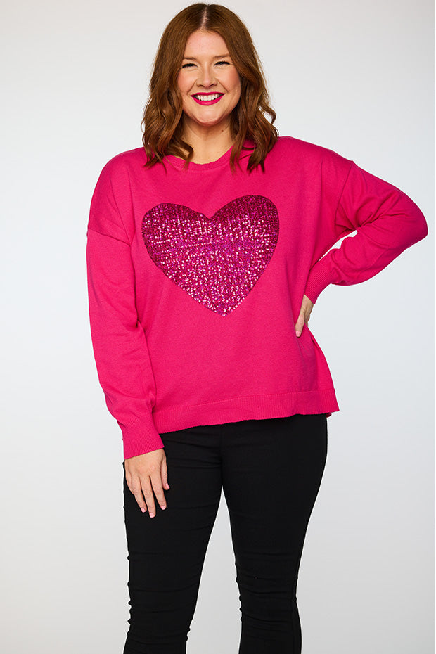 Sparkle Heart Pink Knit – Heart Pink knit jumper