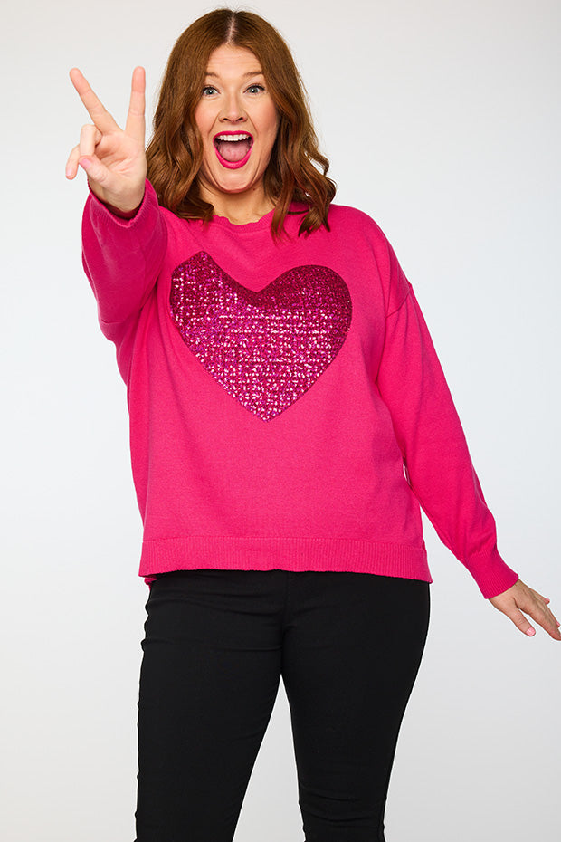 Sparkle Heart Pink Knit – Heart Pink knit jumper