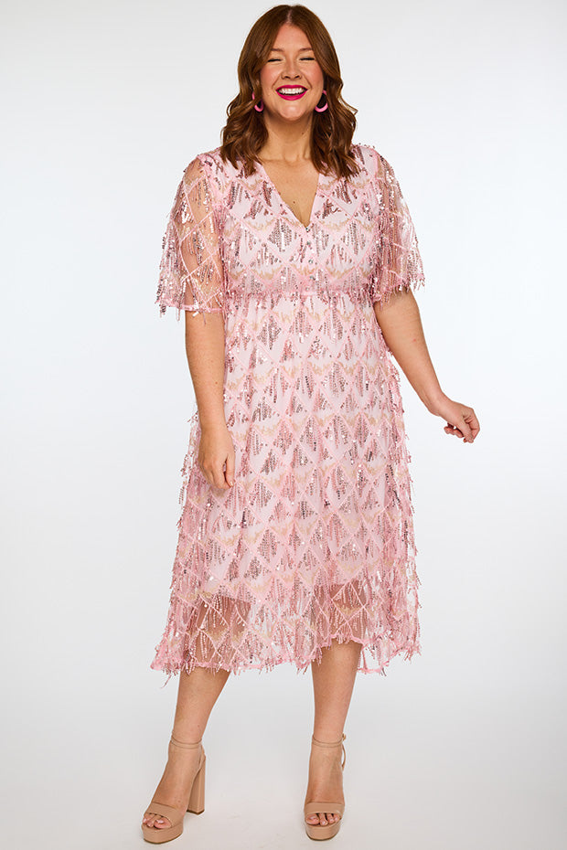 Wonderful Pink Party Dress – Pink Party midi dress