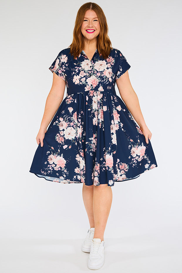 Frankie Navy Floral Dress – Navy Floral shirt dress