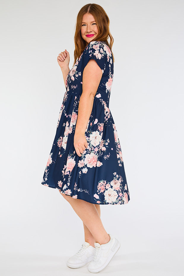 Frankie Navy Floral Dress – Navy Floral shirt dress