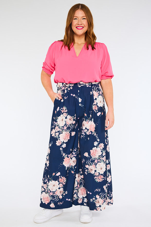 Zoey Navy Floral Pant – Navy Floral wide leg pants