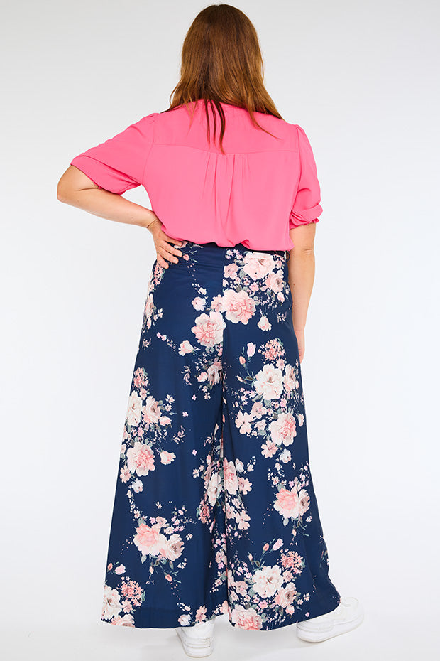 Zoey Navy Floral Pant – Navy Floral wide leg pants