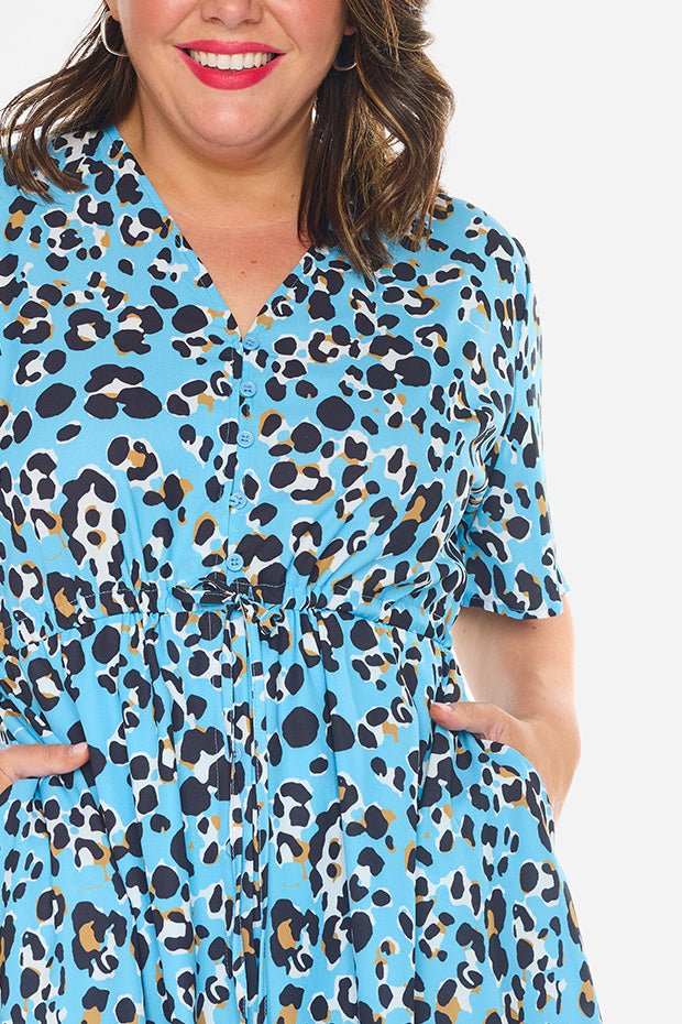 Siena Blue Leopard Dress – Blue Leopard knee length dress