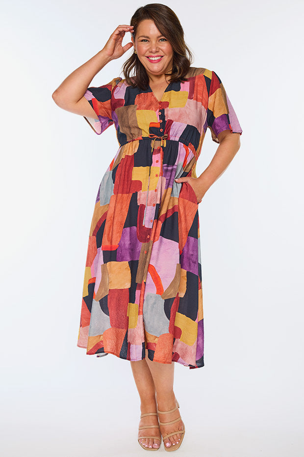 Mary Geo Sunset Dress โ Geo Sunset midi dress
