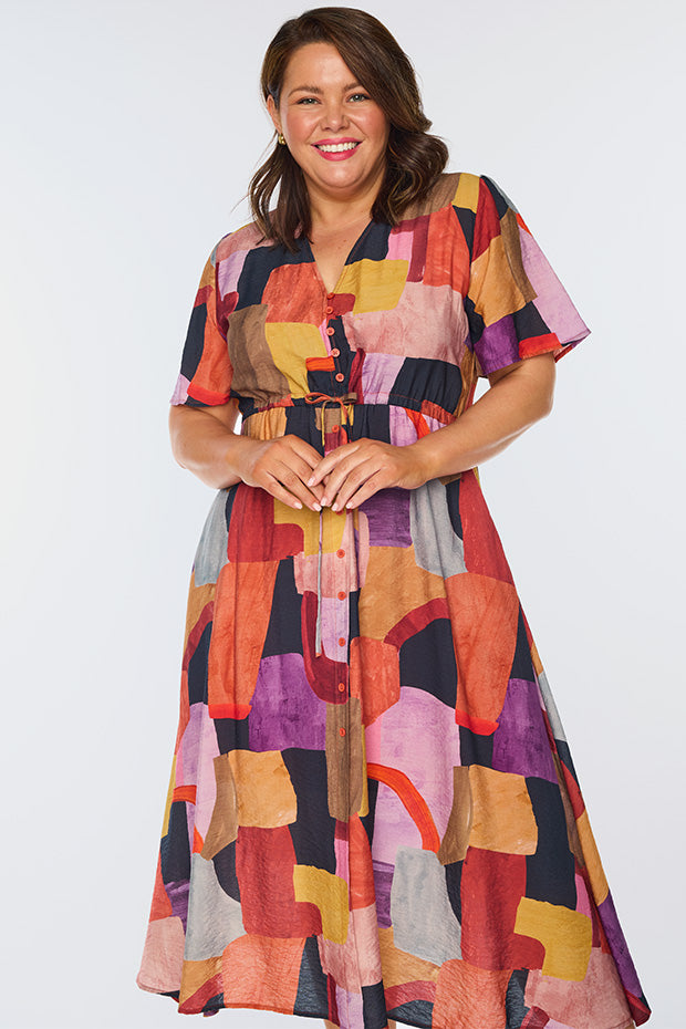 Mary Geo Sunset Dress โ Geo Sunset midi dress