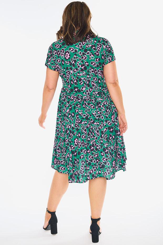 Frankie Green Leopard Dress – Green Leopard shirt dress