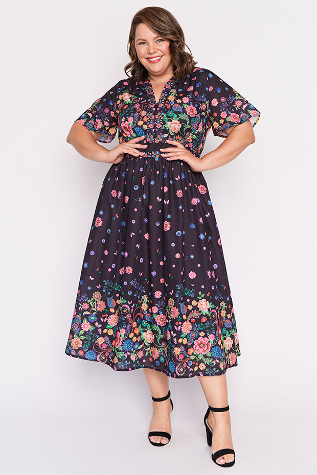 Stephanie Black Magic Garden Dress – Black Magic Garden midi dress
