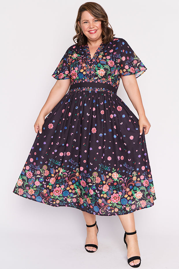 Stephanie Black Magic Garden Dress – Black Magic Garden midi dress