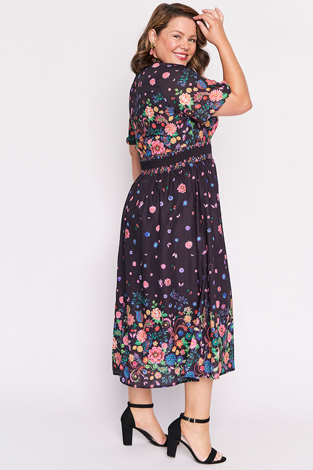 Stephanie Black Magic Garden Dress – Black Magic Garden midi dress