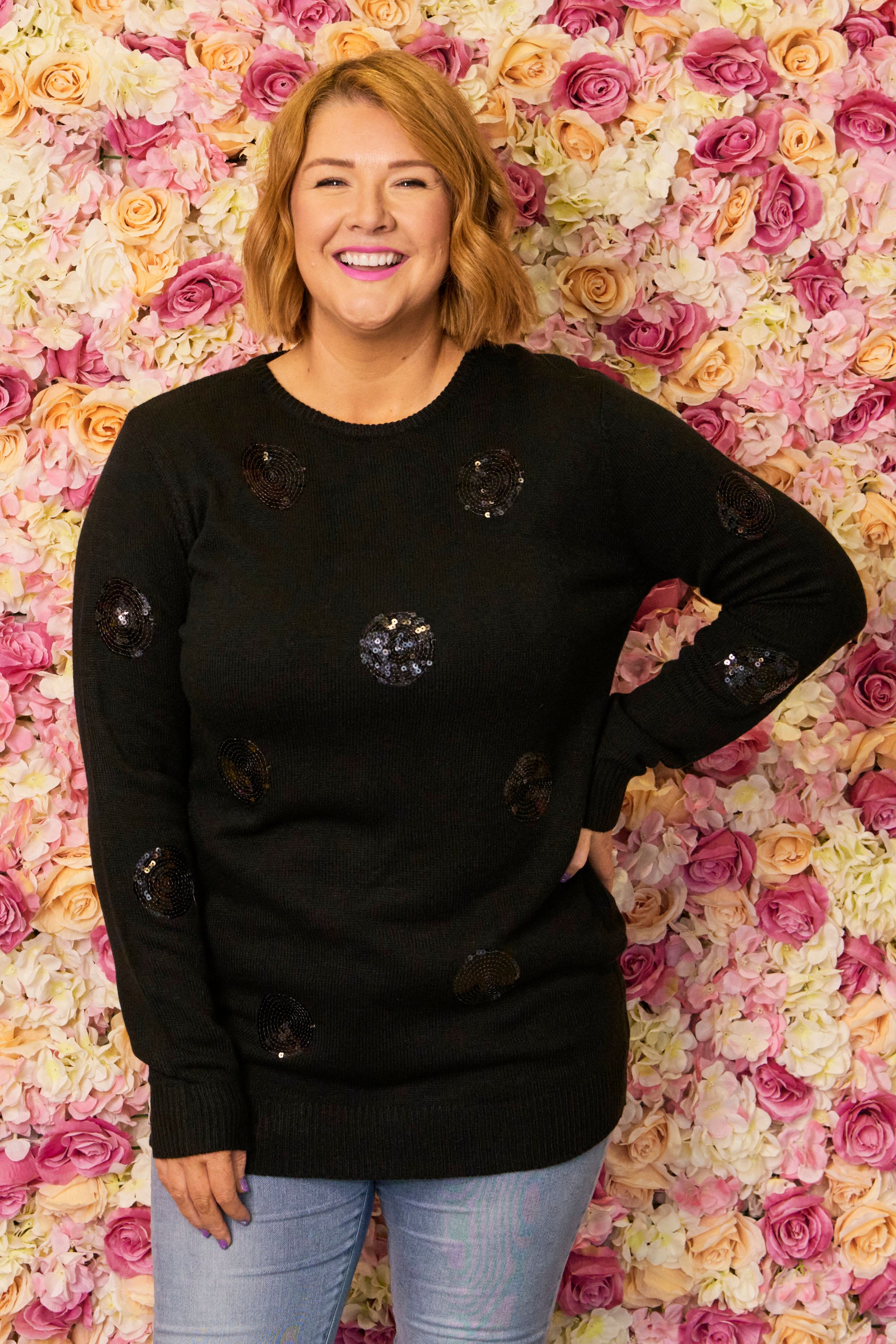 Monica Black Sequins Knit Jumper – Black Sequins knit jumper