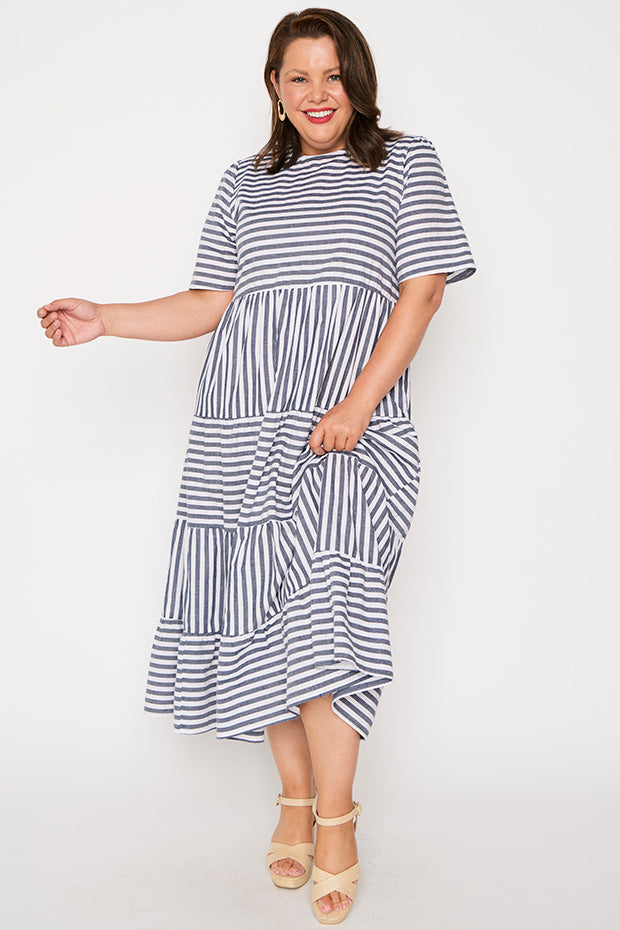 Alani Navy Stripe Dress โ Navy Stripe maxi dress