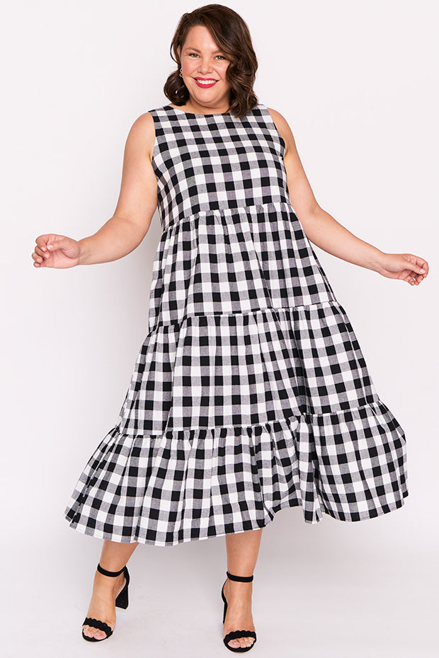 Maisy Black Gingham Dress – Black Gingham midi dress