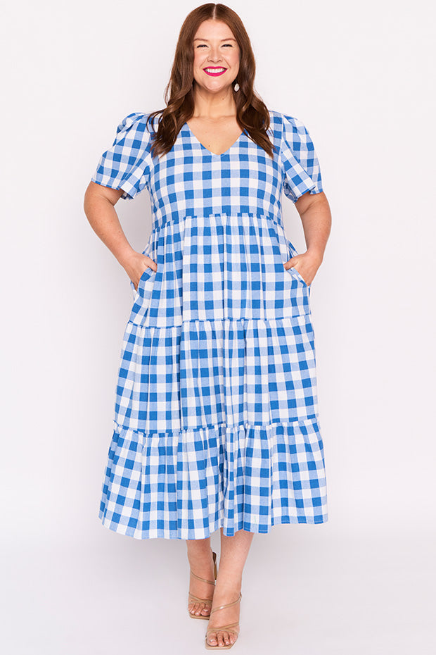 Percy Cobalt Gingham Dress – Cobalt Gingham midi dress