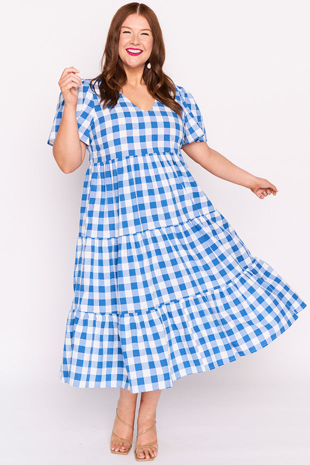 Percy Cobalt Gingham Dress – Cobalt Gingham midi dress