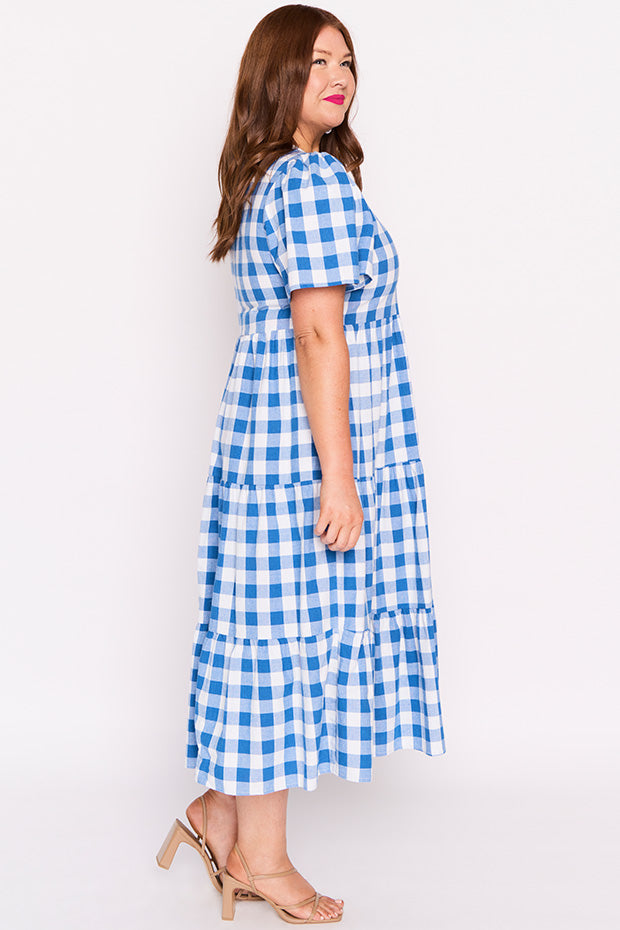 Percy Cobalt Gingham Dress – Cobalt Gingham midi dress
