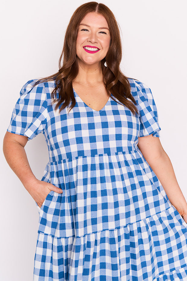 Percy Cobalt Gingham Dress – Cobalt Gingham midi dress