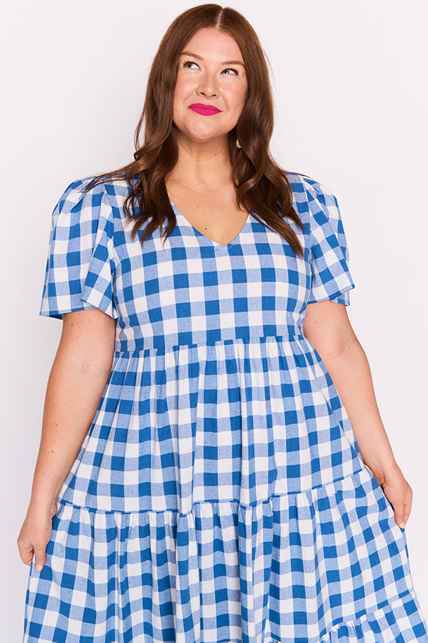 Percy Cobalt Gingham Dress – Cobalt Gingham midi dress