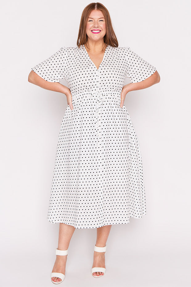 Marley Cotton White Spot Dress – White Spot midi dress