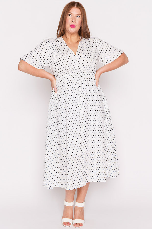Marley Cotton White Spot Dress – White Spot midi dress