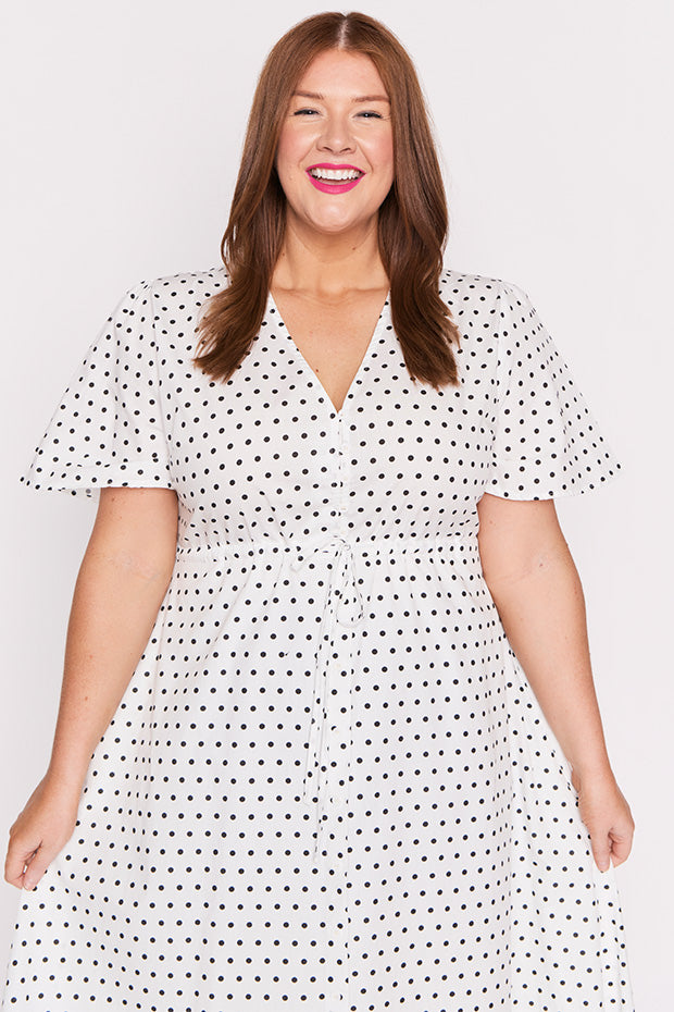 Marley Cotton White Spot Dress – White Spot midi dress