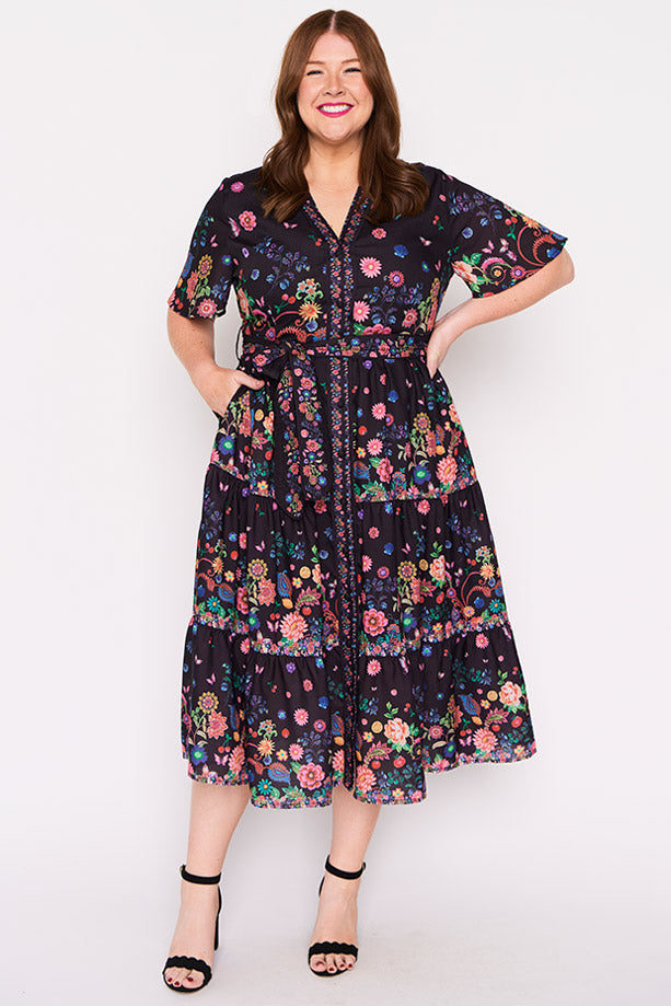 Amira Black Magic Garden Dress โ Black Magic Garden midi dress