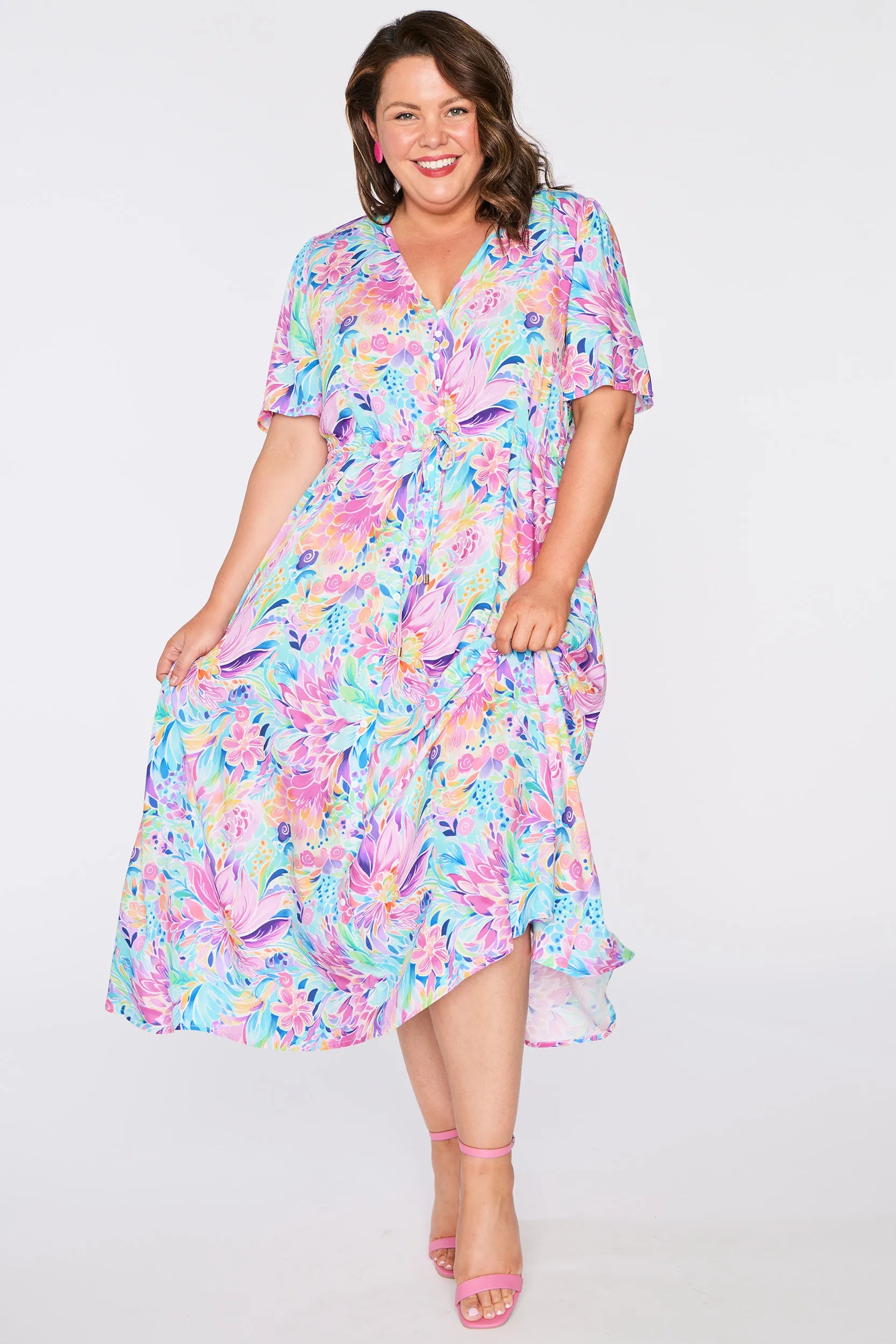 Michelle Rainbow Bloom Dress โ Rainbow Bloom midi dress