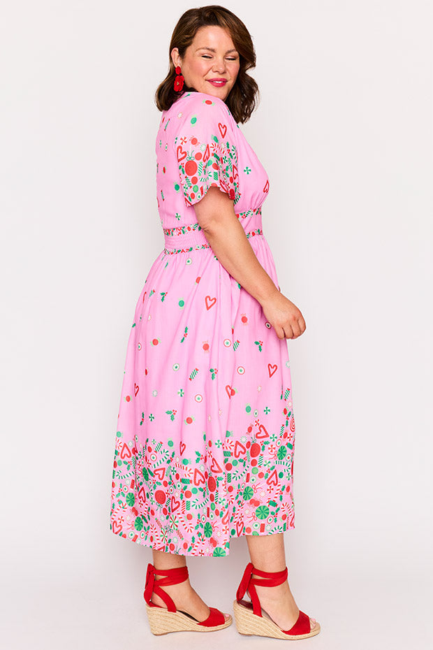 Stephanie Pink Candy Crush Christmas Dress – Pink Candy Crush Christmas midi dress