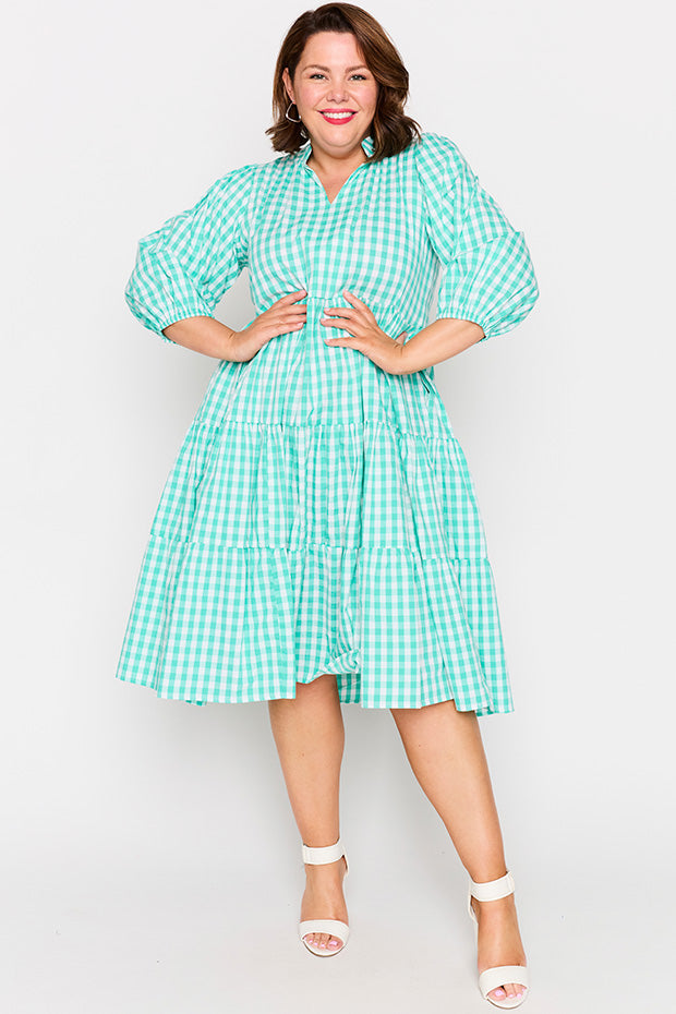 Crystal Jade Gingham Dress โ Jade Gingham midi dress