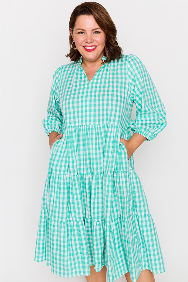 Crystal Jade Gingham Dress โ Jade Gingham midi dress