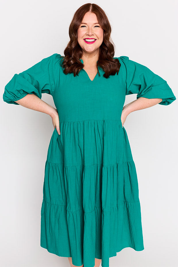 Crystal Teal Dress – Teal midi dress