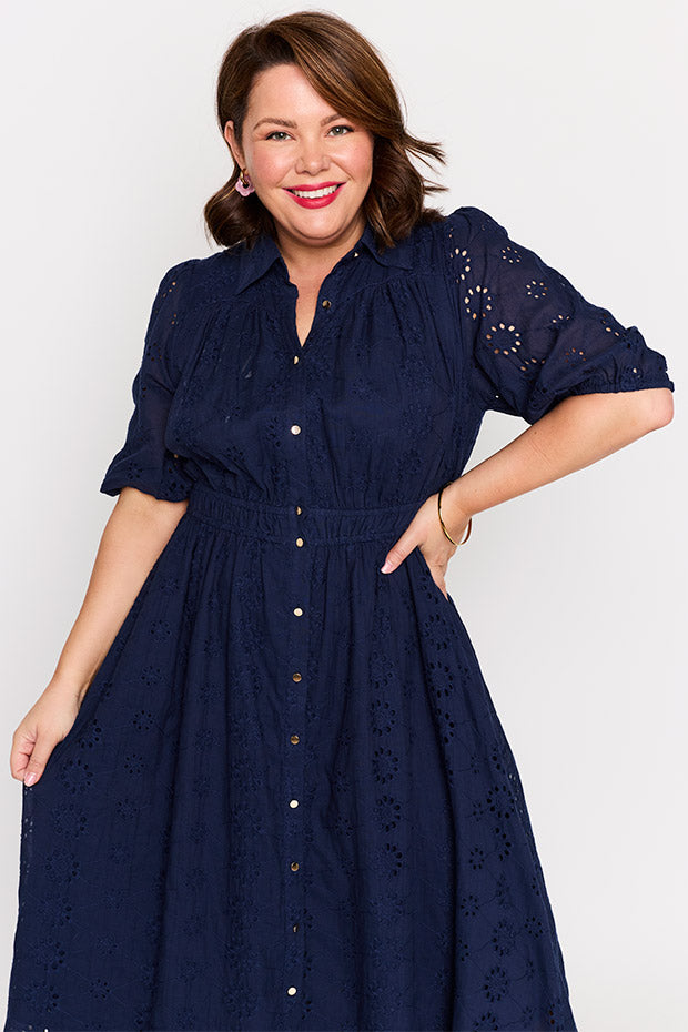 Edan Navy Blue Dress โ Navy Blue midi dress