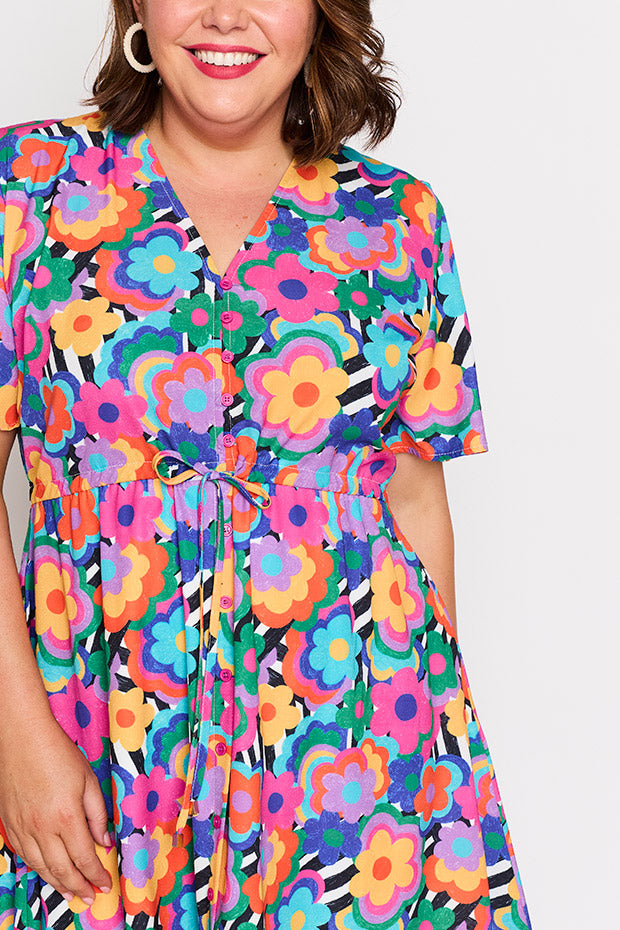 Siena Electric Blooms Dress โ Electric Blooms knee length dress