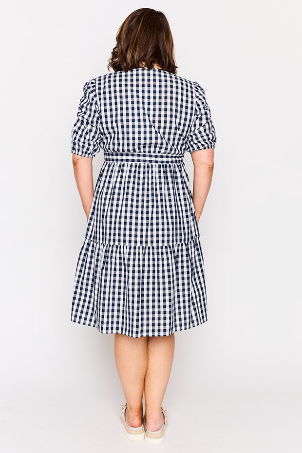 Melbourne Navy Gingham Dress โ Navy Gingham midi dress
