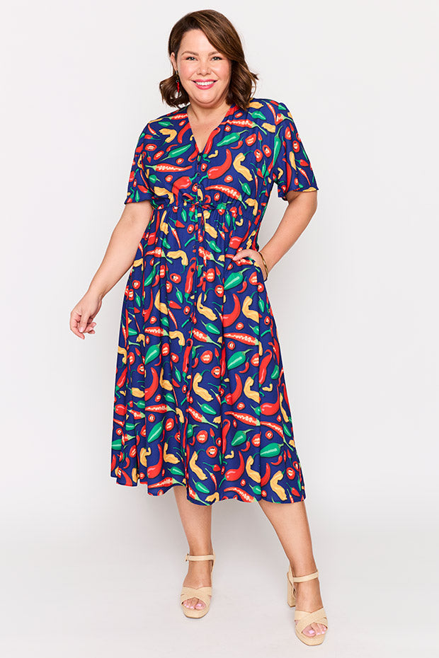 Marley Navy Hot Chilli Dress โ Navy Hot Chilli midi dress