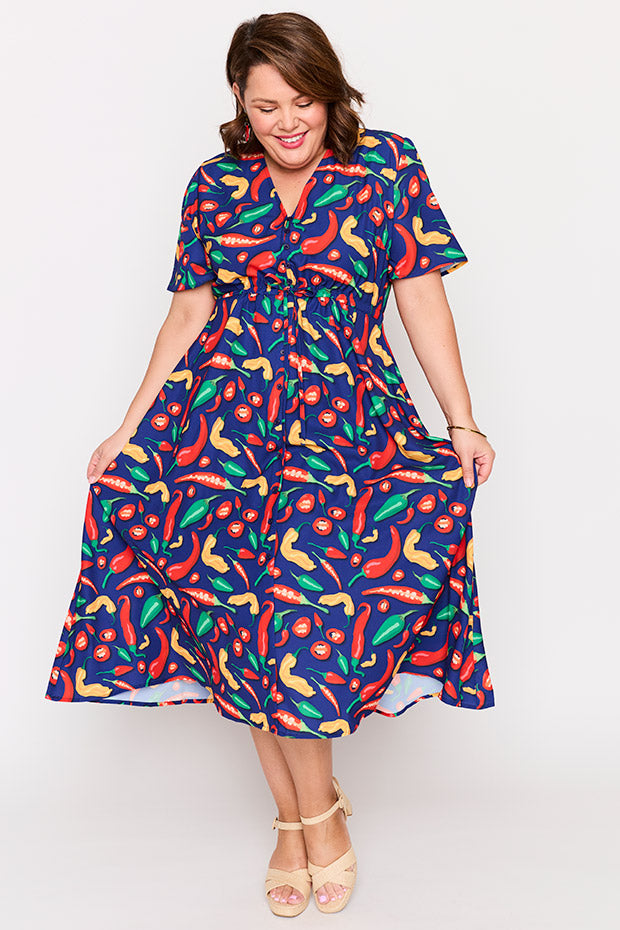Marley Navy Hot Chilli Dress โ Navy Hot Chilli midi dress