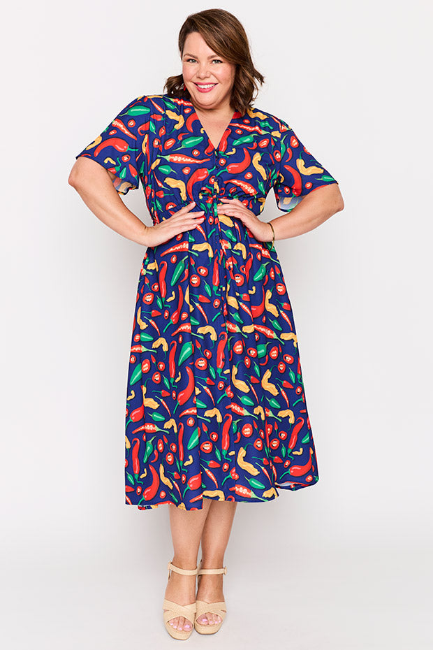 Marley Navy Hot Chilli Dress โ Navy Hot Chilli midi dress