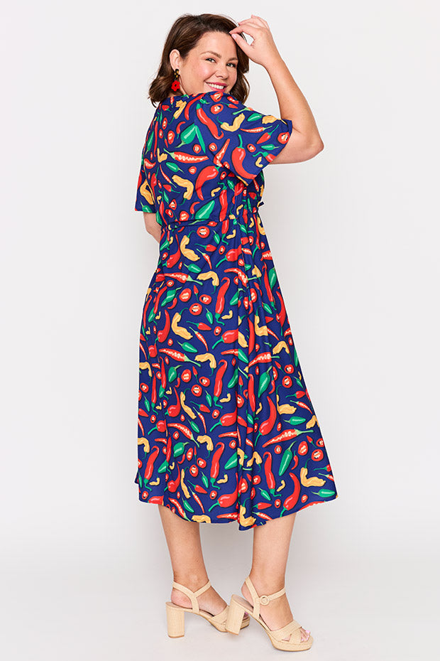 Marley Navy Hot Chilli Dress โ Navy Hot Chilli midi dress