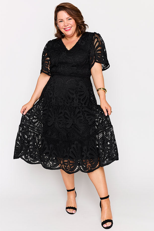 Nicolla Black Lace Dress – Black Lace midi dress