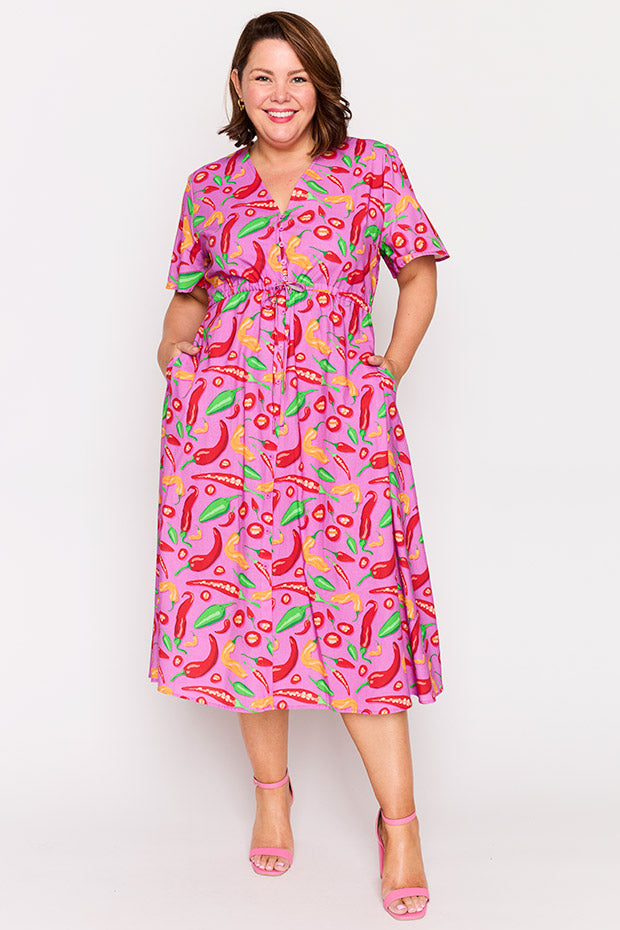 Marley Cotton Pink Hot Chilli Dress – Pink Hot Chilli midi dress