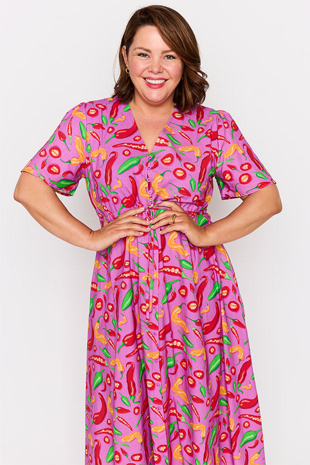 Marley Cotton Pink Hot Chilli Dress – Pink Hot Chilli midi dress