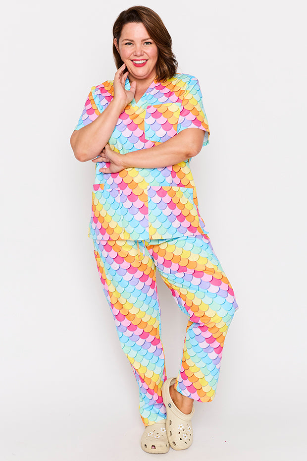 Meredith Rainbow Mermaid Scrub Top – Rainbow Mermaid top