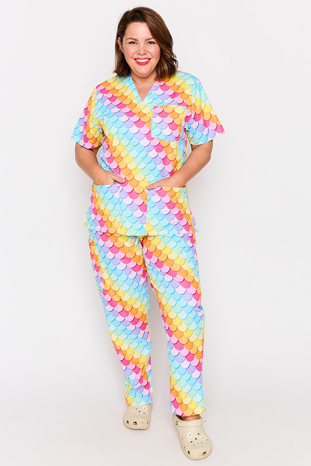 Meredith Rainbow Mermaid Scrub Top – Rainbow Mermaid top