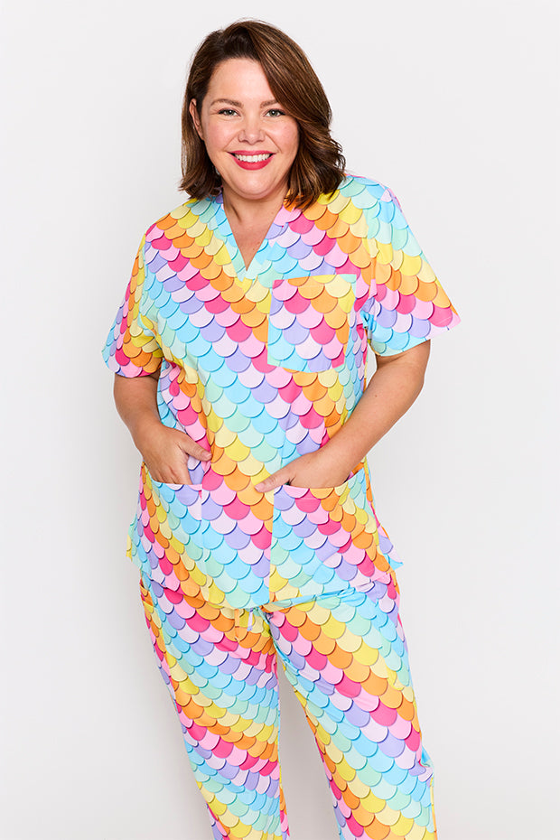 Meredith Rainbow Mermaid Scrub Top – Rainbow Mermaid top