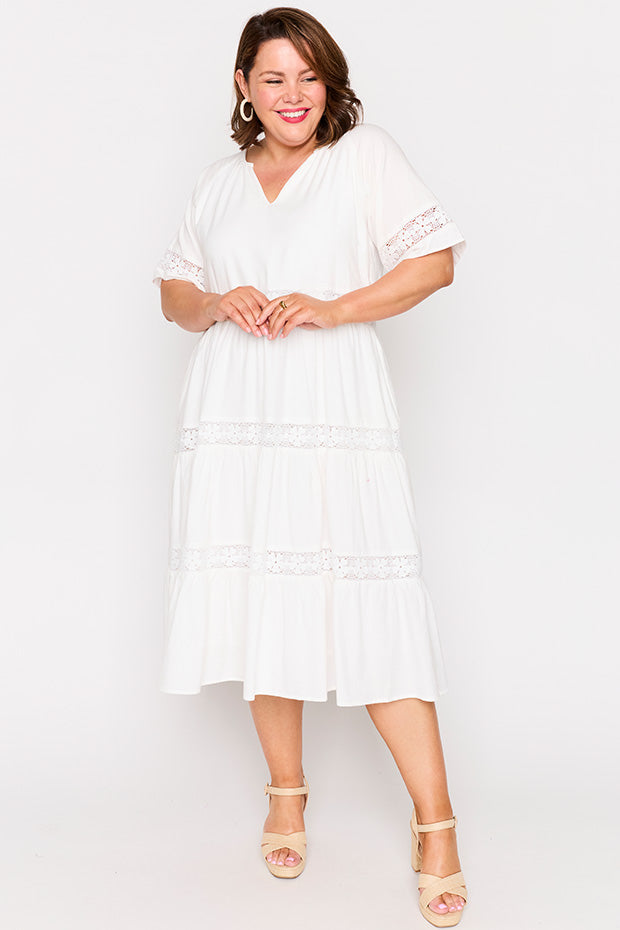 Sara White Dress โ White midi dress